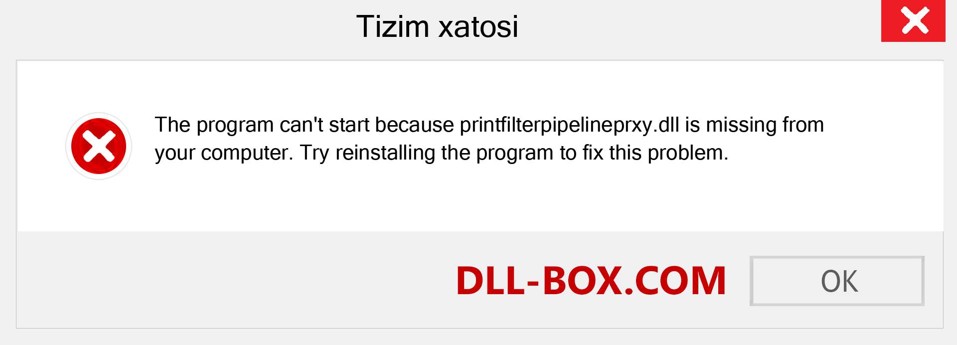 printfilterpipelineprxy.dll fayli yo'qolganmi?. Windows 7, 8, 10 uchun yuklab olish - Windowsda printfilterpipelineprxy dll etishmayotgan xatoni tuzating, rasmlar, rasmlar